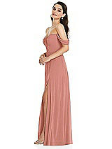 Side View Thumbnail - Desert Rose Off-the-Shoulder Draped Sleeve Maxi Dress with Front Slit