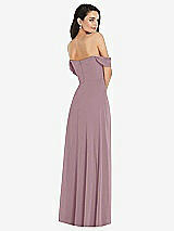 Rear View Thumbnail - Dusty Rose Off-the-Shoulder Draped Sleeve Maxi Dress with Front Slit