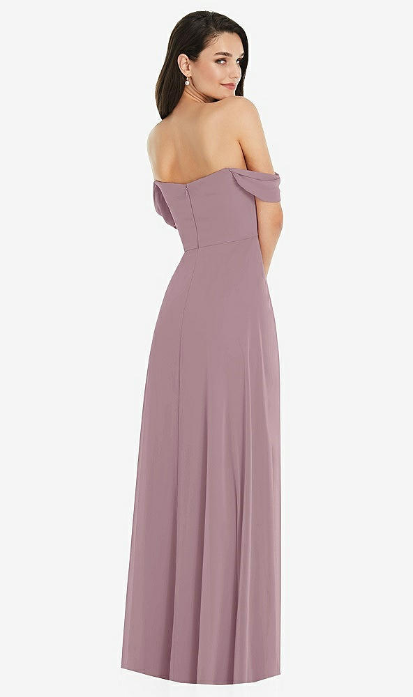 Back View - Dusty Rose Off-the-Shoulder Draped Sleeve Maxi Dress with Front Slit