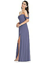Side View Thumbnail - French Blue Off-the-Shoulder Draped Sleeve Maxi Dress with Front Slit