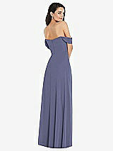 Rear View Thumbnail - French Blue Off-the-Shoulder Draped Sleeve Maxi Dress with Front Slit