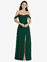 Front View Thumbnail - Hunter Green Off-the-Shoulder Draped Sleeve Maxi Dress with Front Slit