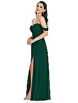Side View Thumbnail - Hunter Green Off-the-Shoulder Draped Sleeve Maxi Dress with Front Slit