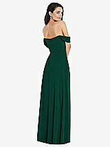 Rear View Thumbnail - Hunter Green Off-the-Shoulder Draped Sleeve Maxi Dress with Front Slit