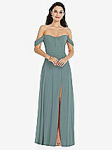Front View Thumbnail - Icelandic Off-the-Shoulder Draped Sleeve Maxi Dress with Front Slit