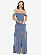 Front View Thumbnail - Larkspur Blue Off-the-Shoulder Draped Sleeve Maxi Dress with Front Slit