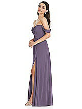 Side View Thumbnail - Lavender Off-the-Shoulder Draped Sleeve Maxi Dress with Front Slit