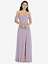 Front View Thumbnail - Lilac Haze Off-the-Shoulder Draped Sleeve Maxi Dress with Front Slit