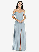 Front View Thumbnail - Mist Off-the-Shoulder Draped Sleeve Maxi Dress with Front Slit