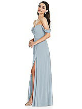 Side View Thumbnail - Mist Off-the-Shoulder Draped Sleeve Maxi Dress with Front Slit