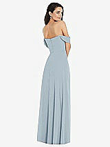 Rear View Thumbnail - Mist Off-the-Shoulder Draped Sleeve Maxi Dress with Front Slit