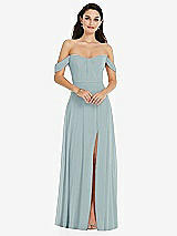 Front View Thumbnail - Morning Sky Off-the-Shoulder Draped Sleeve Maxi Dress with Front Slit