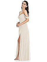 Side View Thumbnail - Oat Off-the-Shoulder Draped Sleeve Maxi Dress with Front Slit