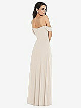 Rear View Thumbnail - Oat Off-the-Shoulder Draped Sleeve Maxi Dress with Front Slit