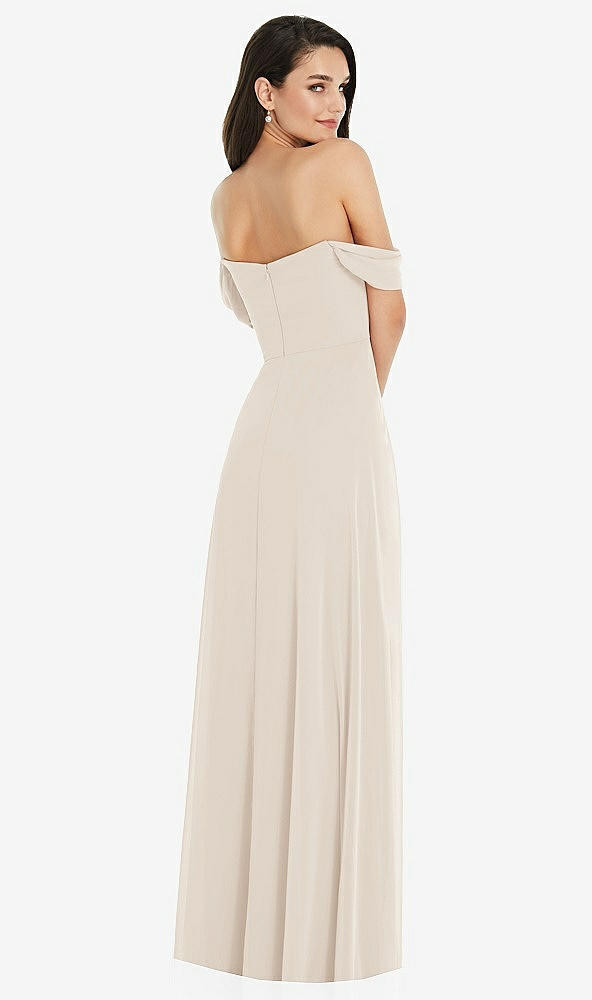 Back View - Oat Off-the-Shoulder Draped Sleeve Maxi Dress with Front Slit