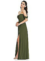 Side View Thumbnail - Olive Green Off-the-Shoulder Draped Sleeve Maxi Dress with Front Slit