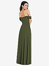 Rear View Thumbnail - Olive Green Off-the-Shoulder Draped Sleeve Maxi Dress with Front Slit