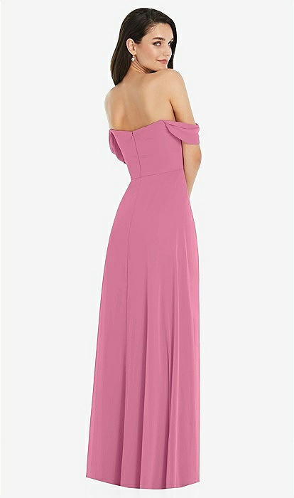 Off-the-shoulder Draped Sleeve Maxi Bridesmaid Dress With Front