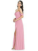 Side View Thumbnail - Peony Pink Off-the-Shoulder Draped Sleeve Maxi Dress with Front Slit