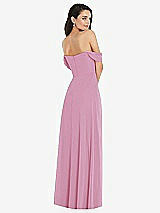 Rear View Thumbnail - Powder Pink Off-the-Shoulder Draped Sleeve Maxi Dress with Front Slit