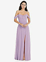 Front View Thumbnail - Pale Purple Off-the-Shoulder Draped Sleeve Maxi Dress with Front Slit
