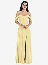 Front View Thumbnail - Pale Yellow Off-the-Shoulder Draped Sleeve Maxi Dress with Front Slit