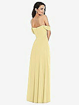 Rear View Thumbnail - Pale Yellow Off-the-Shoulder Draped Sleeve Maxi Dress with Front Slit
