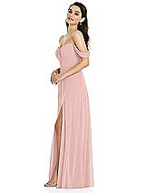 Side View Thumbnail - Rose - PANTONE Rose Quartz Off-the-Shoulder Draped Sleeve Maxi Dress with Front Slit