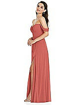 Side View Thumbnail - Coral Pink Off-the-Shoulder Draped Sleeve Maxi Dress with Front Slit