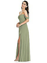 Side View Thumbnail - Sage Off-the-Shoulder Draped Sleeve Maxi Dress with Front Slit