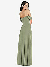 Rear View Thumbnail - Sage Off-the-Shoulder Draped Sleeve Maxi Dress with Front Slit