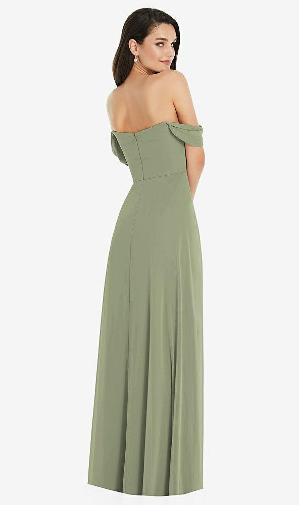 Back View - Sage Off-the-Shoulder Draped Sleeve Maxi Dress with Front Slit