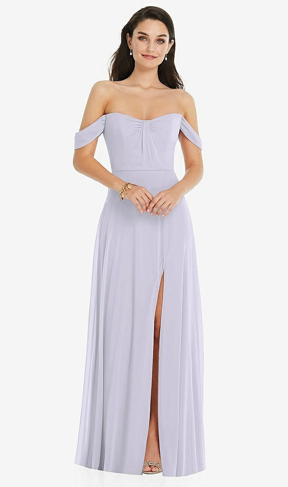 Front View - Silver Dove Off-the-Shoulder Draped Sleeve Maxi Dress with Front Slit