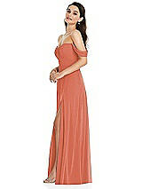 Side View Thumbnail - Terracotta Copper Off-the-Shoulder Draped Sleeve Maxi Dress with Front Slit