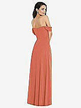 Rear View Thumbnail - Terracotta Copper Off-the-Shoulder Draped Sleeve Maxi Dress with Front Slit