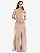 Front View Thumbnail - Toasted Sugar Off-the-Shoulder Draped Sleeve Maxi Dress with Front Slit