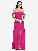 Front View Thumbnail - Think Pink Off-the-Shoulder Draped Sleeve Maxi Dress with Front Slit