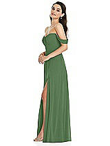Side View Thumbnail - Vineyard Green Off-the-Shoulder Draped Sleeve Maxi Dress with Front Slit