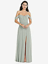 Front View Thumbnail - Willow Green Off-the-Shoulder Draped Sleeve Maxi Dress with Front Slit