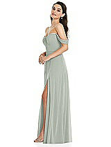 Side View Thumbnail - Willow Green Off-the-Shoulder Draped Sleeve Maxi Dress with Front Slit