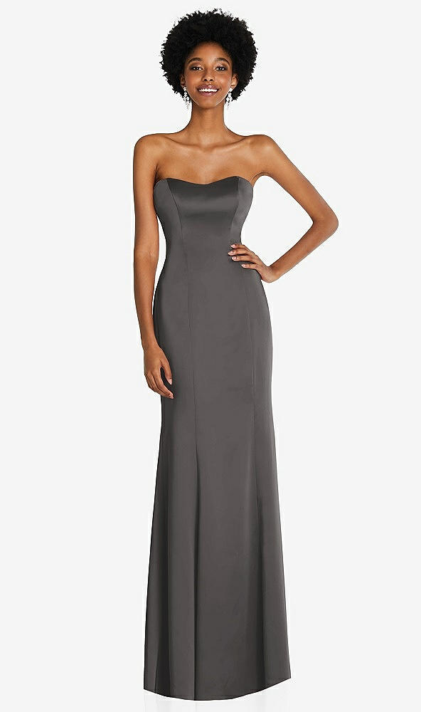 Front View - Caviar Gray Strapless Princess Line Lux Charmeuse Mermaid Gown