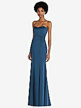 Side View Thumbnail - Dusk Blue Strapless Princess Line Lux Charmeuse Mermaid Gown