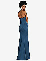 Rear View Thumbnail - Dusk Blue Strapless Princess Line Lux Charmeuse Mermaid Gown