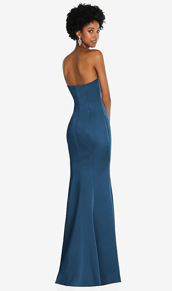 Back View - Dusk Blue Strapless Princess Line Lux Charmeuse Mermaid Gown