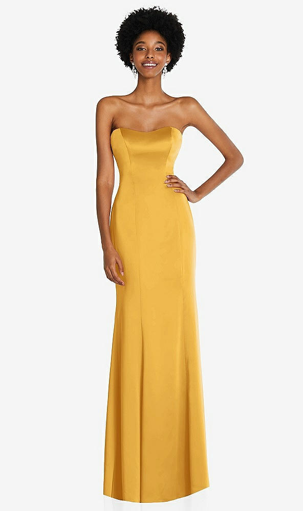 Front View - NYC Yellow Strapless Princess Line Lux Charmeuse Mermaid Gown