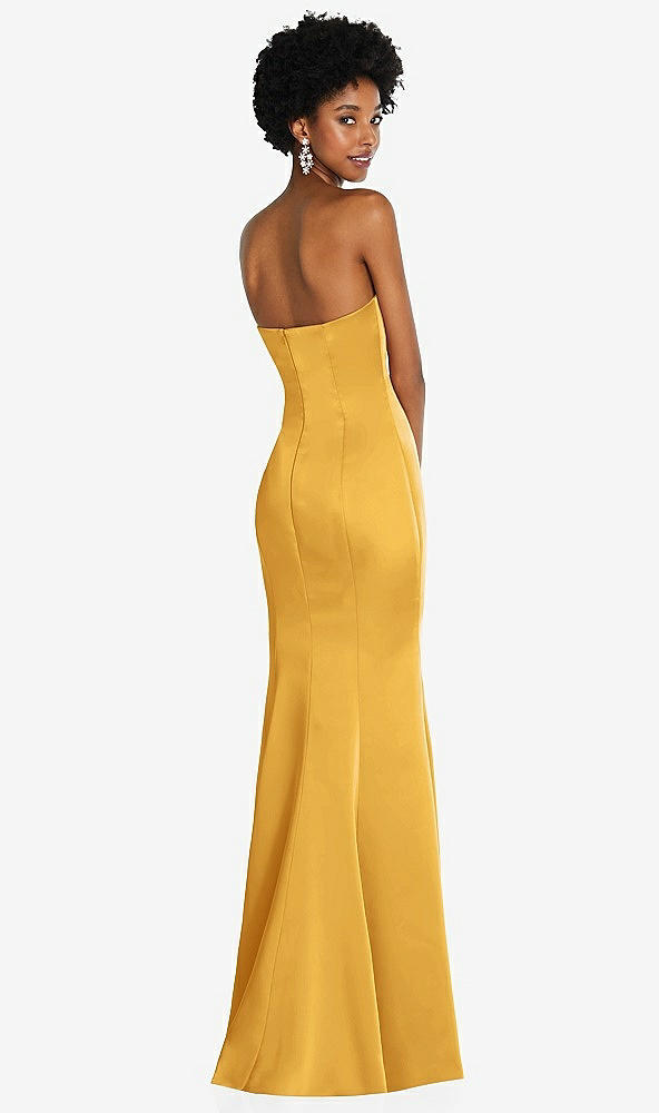 Back View - NYC Yellow Strapless Princess Line Lux Charmeuse Mermaid Gown