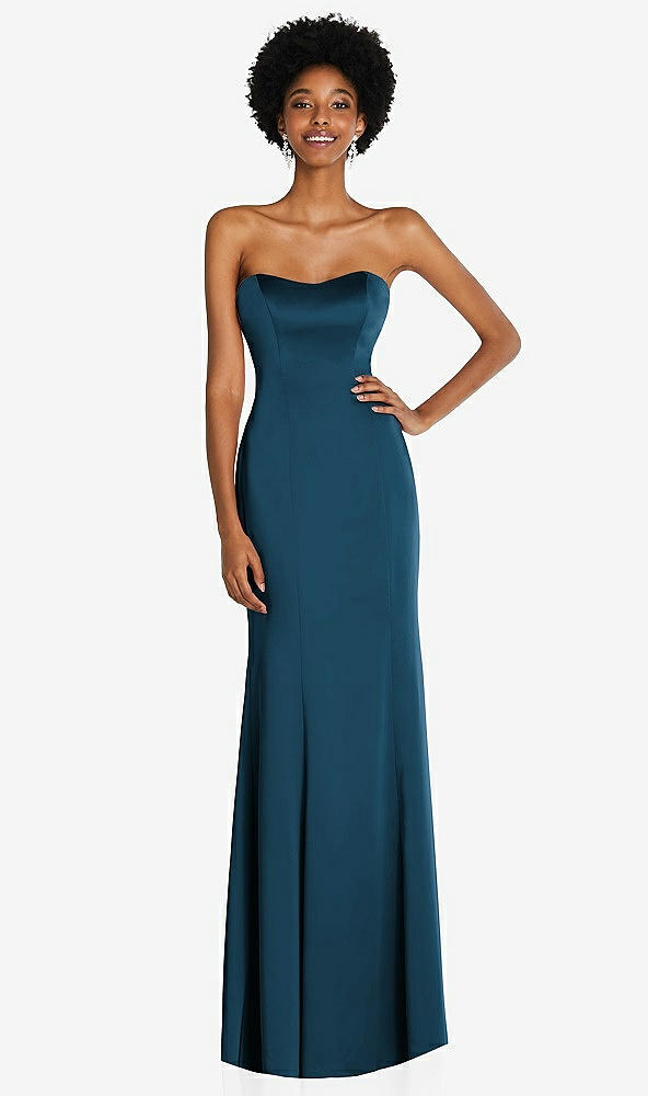 Front View - Atlantic Blue Strapless Princess Line Lux Charmeuse Mermaid Gown