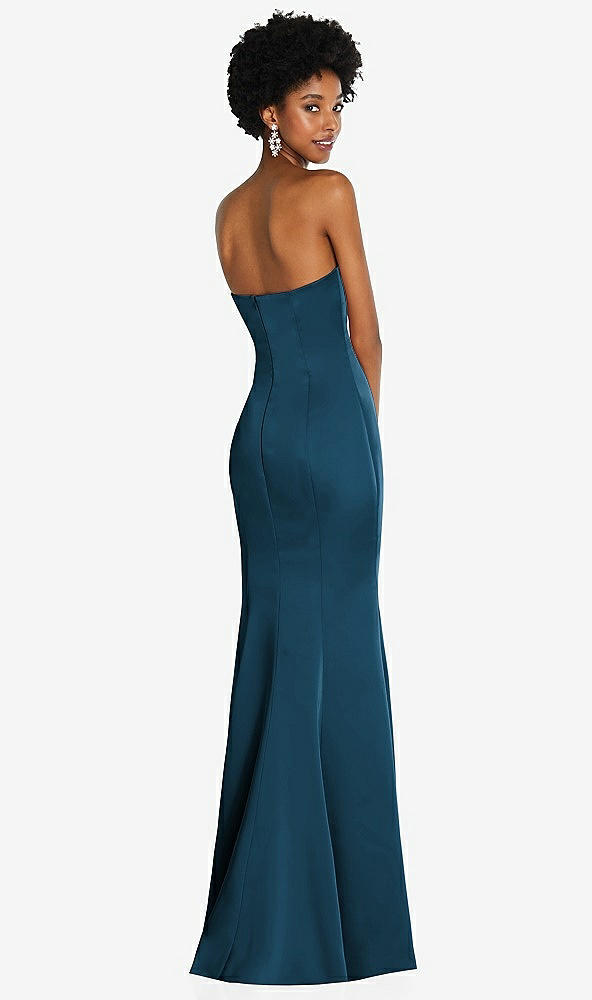 Back View - Atlantic Blue Strapless Princess Line Lux Charmeuse Mermaid Gown