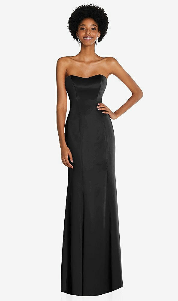 Front View - Black Strapless Princess Line Lux Charmeuse Mermaid Gown