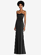 Side View Thumbnail - Black Strapless Princess Line Lux Charmeuse Mermaid Gown